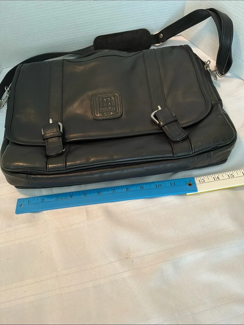 Black Leather Messenger Bag for Men by 100% leather multi compartments by HT